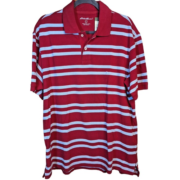 Eddie bauer New size L essential oxford stripe cotton polo tee red - Picture 1 of 4